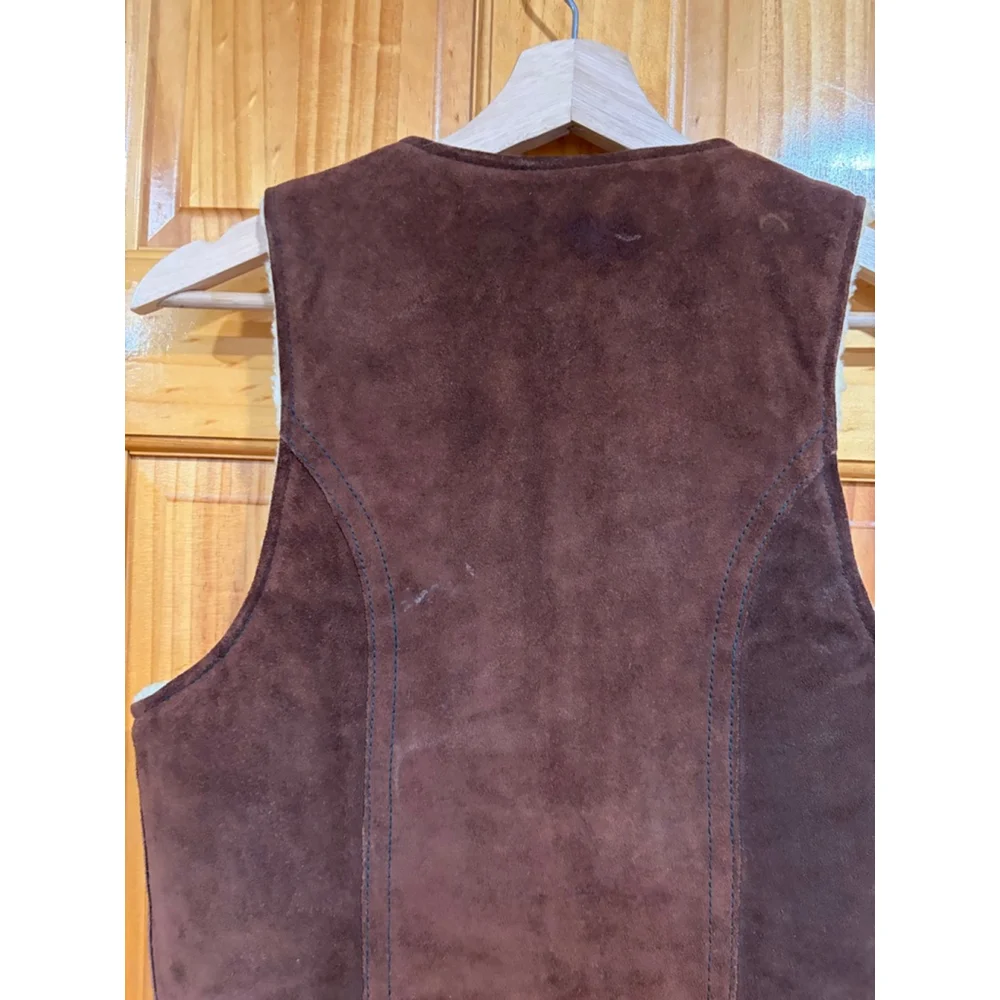 Vintage Bermans Brown Suede Sherpa Lined Western Vest Youth Kids Shearling
